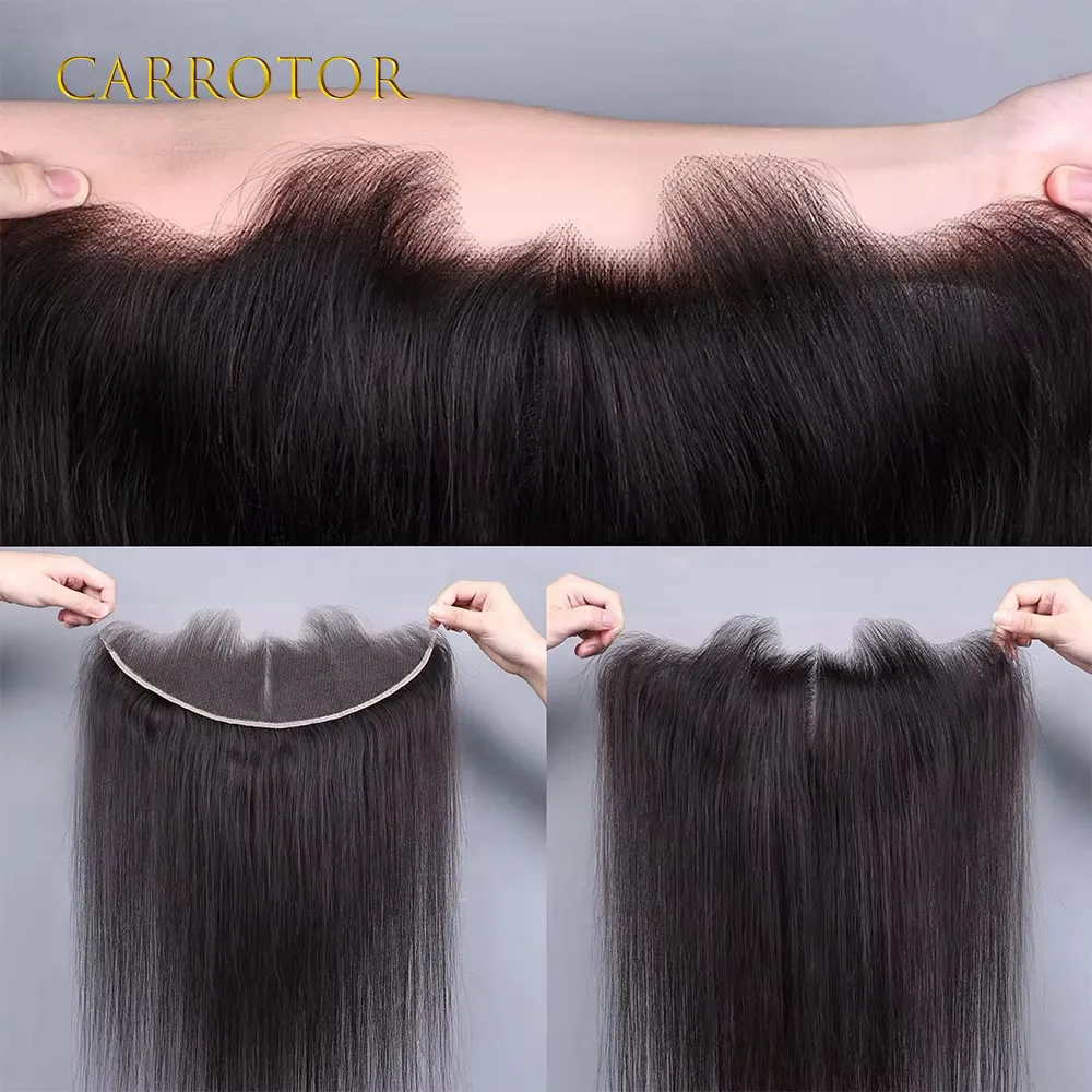 Фото Lagos Hairline Прямые 13x6 HD Кружевные фронтальные человеческие волосы Крихітные узлы Невидимые M-образные натуральные волосы Человеческие волосы от уха до уха №1