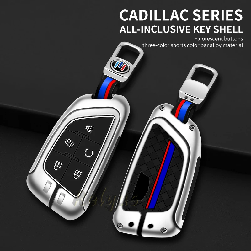 

Fashion Metal Car Remote Key Case Cover For Cadillac CT4 CT4-V CT5 C8 Corvette 2018 - 2021 Protector Shell Keyless Accessories