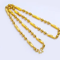 24inches long chain necklace men jewelry yellow gold color hip hop male classic beads clavicle choker gift 6mm thick