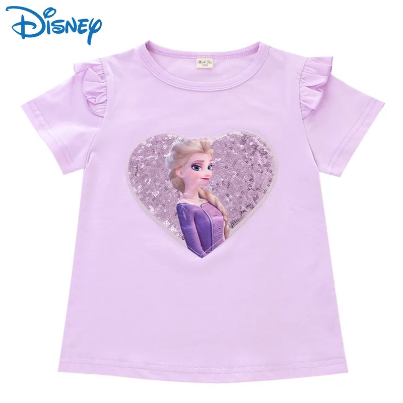 

Детский летний топ с короткими рукавами, с блестками, Эльза и Анна