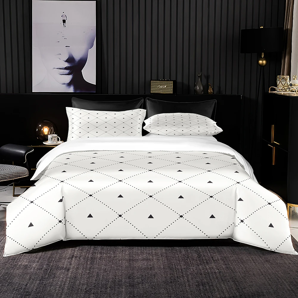 

Small Black Triangle Bedding Set 2/3 Pcs,Dotted Prism Style Duvet Cover,Queen King Size Beige Background Set with 1-2 Pillowcase