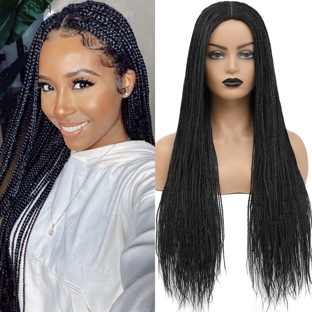 Ombre 1B 27 30 Gray Box Braid Wigs for Black Women Long Synthetic Wigs Heat Resistant Fiber Micro Braids Wig Knotless Braid Wig