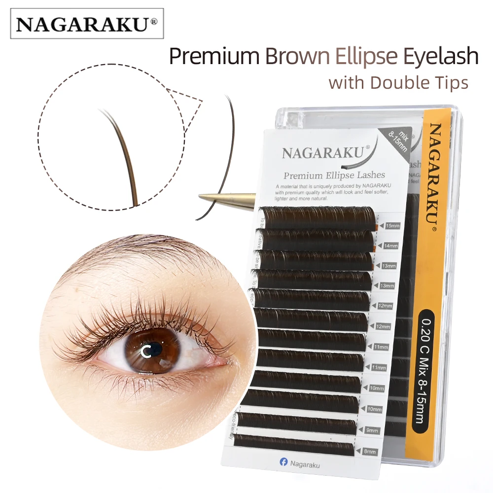 

NAGARAKU Premium Brown Flat Ellipse Eyelashes Split Tips Shaped Soft Natural Light Magnetic Lashes B/C/D Curl Color Eyelash