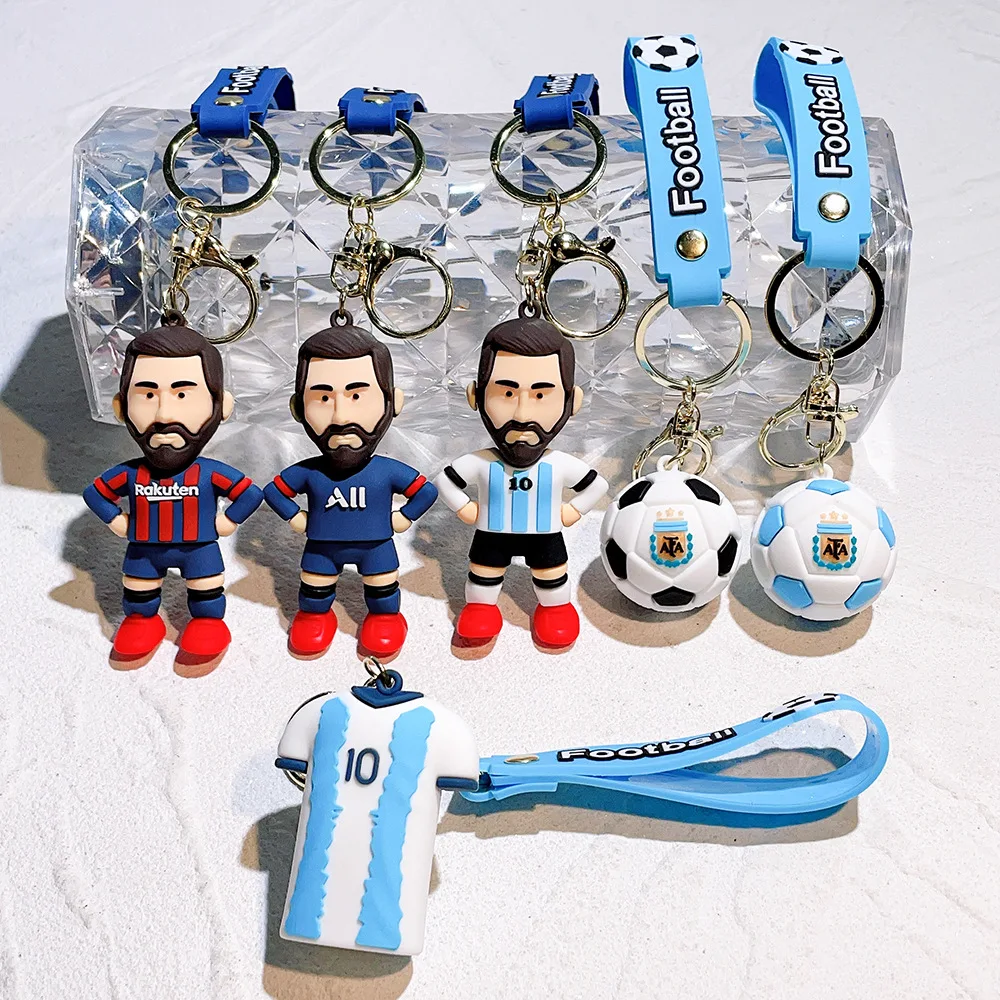 

Soccer Star Figure Messi Key Chain Backpack Bag Decor Doll Pendant Car Decoration Desk Ornaments Souvenir Fans Collection Gift