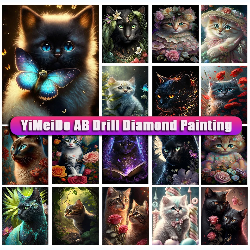 

YiMeido сумка на молнии AB алмазная живопись кот 5D Новинка 2023 Алмазная вышивка животные наборы для вышивки крестиком мозаичные картины