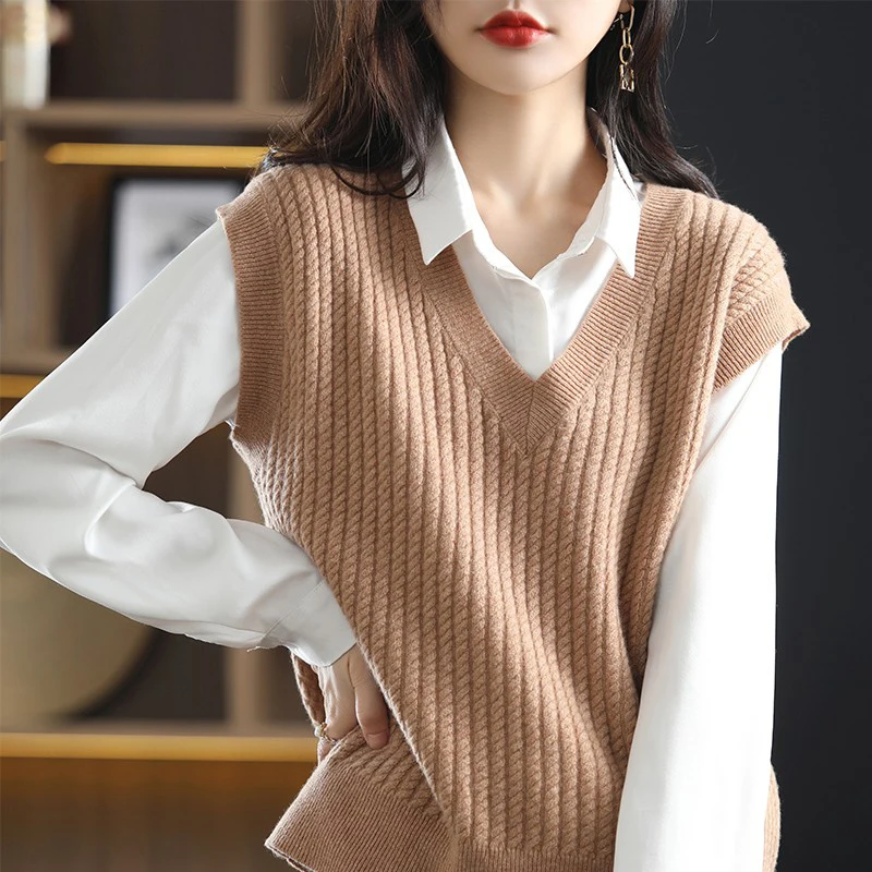 

Pullovers Vest Sweater Woman Vest Knitted Solid Korean Style Color Sleeveless Cashmere Winter Casual Tops 2022 Female Women