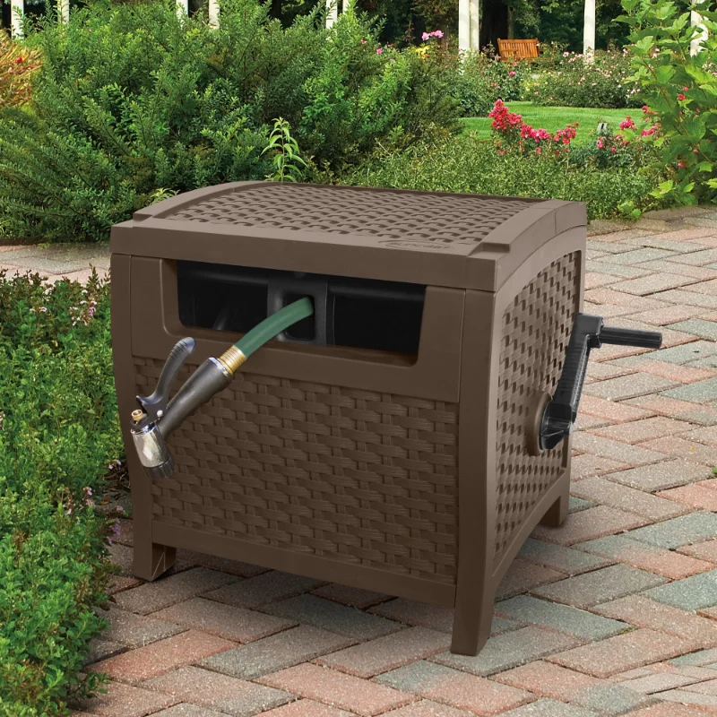 

Suncast 175 Foot Slide Trak Outdoor Garden Water Hose Hideaway, Mocha Brown