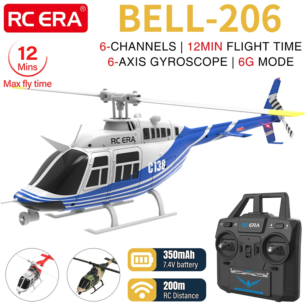 Фото RC ERA RC Вертолет 1:33 Bell-206 Самолет C138 6CH 12 минут Время полета 6-осевой гироскоп Оптический позиционирующий поток Пульт дистанционного управления №1
