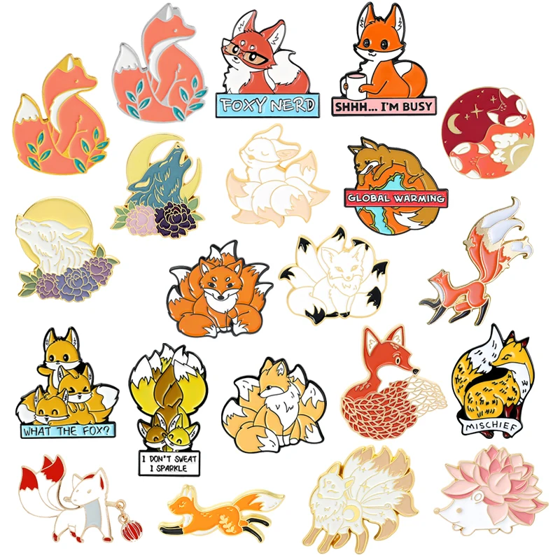 Cartoon Little Fox Enamel Pins Custom Mini Animal Brooch for Kids Friends Bag Lapel Pin Badges Jewelry New Year's Gift Wholesale