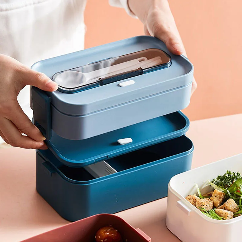 Купи Plastic Lunch Box With Bag For Office Students Kids Japanese Bento Box Microwave Oven Heating Double-layer Compartment Carrying за 1,046 рублей в магазине AliExpress