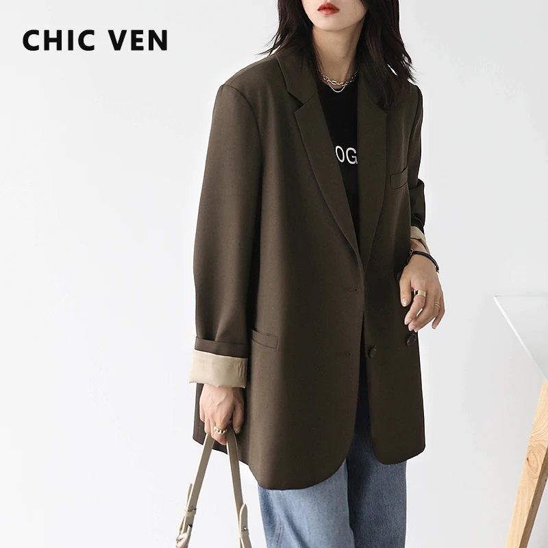 CHIC VEN Autumn New Fashion Women's Blazer Casual College Style Solid Color Office Lady Coat Long Sleeve Loose Women Clothes Top