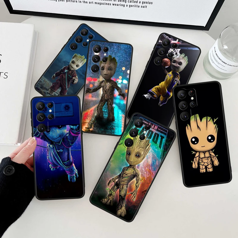 

Marvel Super Hero Groot Black Phone Case For Samsung Galaxy S23 S22 S21 S20 FE Ultra Pro Lite S10 S10E S9 Plus 5G