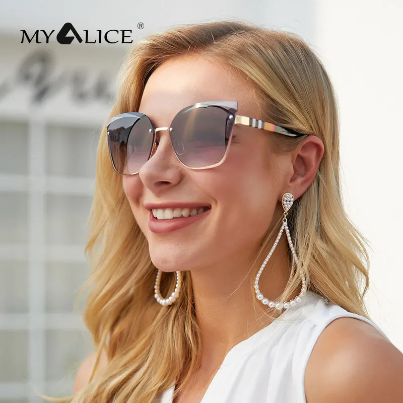 

MYALICE Women Fashion Cat Eye Sunglasses Personality Color line decoration Glasses legs Oculos De Sol Feminino Party UV400