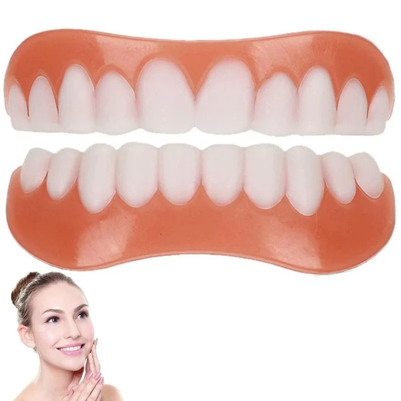 Silicone Veneer Upper/Lower Dentures Temporary Whitening Braces Adult Reusable Oral Care Teeth Strips Fake Teeth