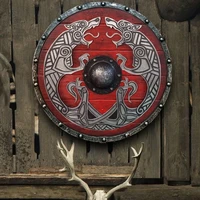 wooden painted vikings round weapon medieval war pattern decoration halloween battle costume berserker toy home wall decoration