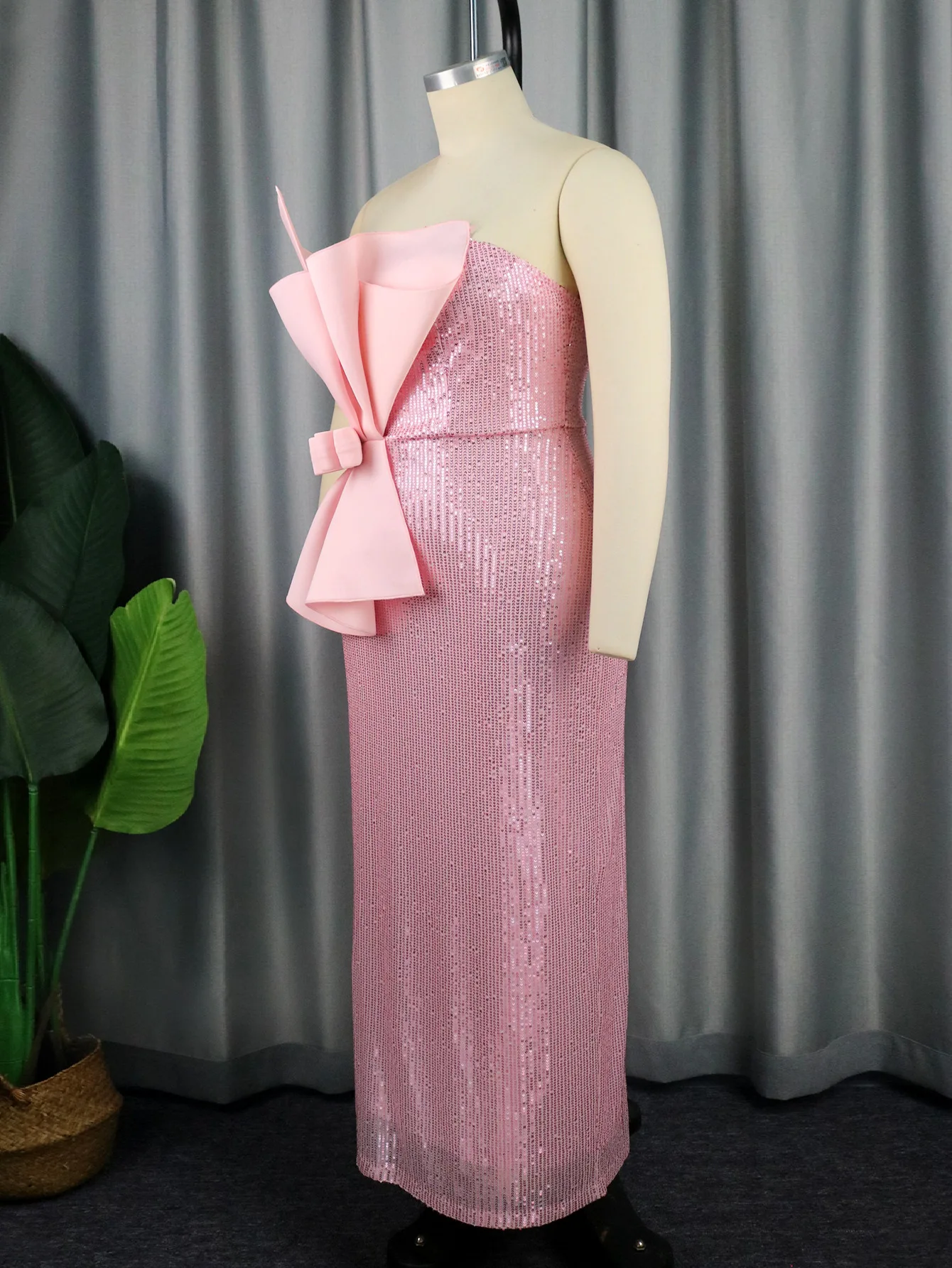 Plus Size Sequin Dress Lady Bow Club Evening Party Cloth Casual Luxury Long Robe 2023 Summer Elegant And Pretty Women's Dress