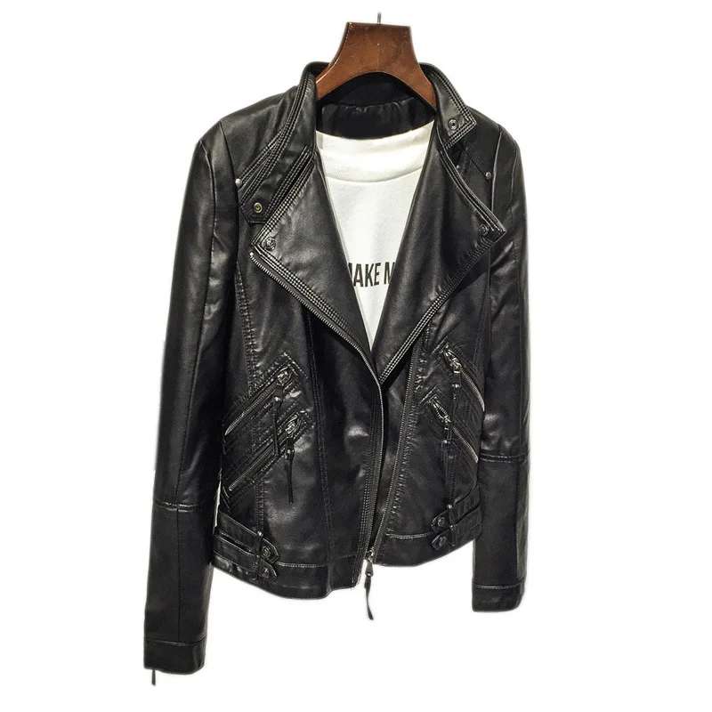 2023 spring and autumn new motorcycle clothes women's leather clothes small coat women's short leather jacket