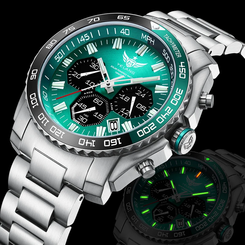 

Yelang Мужские кварцевые часы с солнечной энергией Тритий T100 Япония Топ движение Мужчины t WR100M сапфир Дата мощность дисплей военные часы