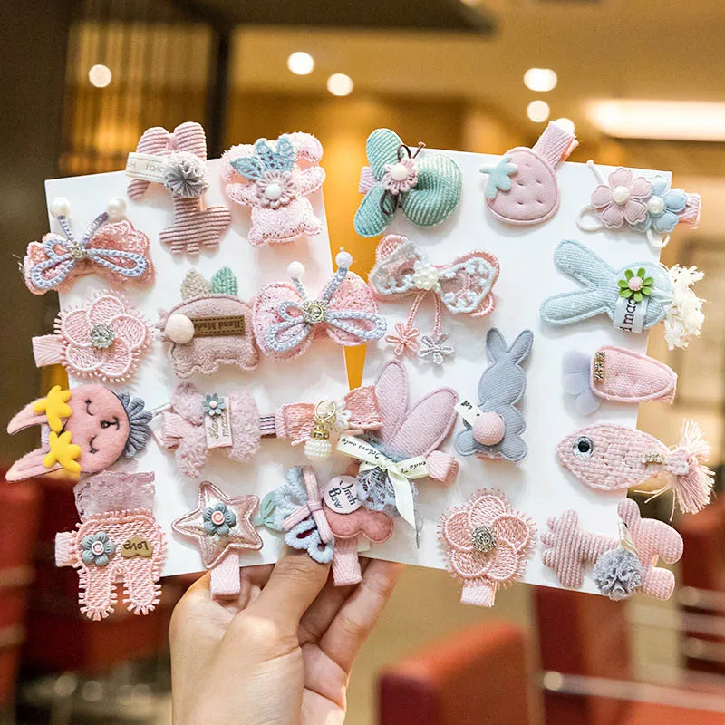 

5 Pcs/Set Baby Girl Hair Clips Cartoon Bunny Bows Kids Hairpins Lace Princess Flower Children Barrettes Baby Hair Accessories