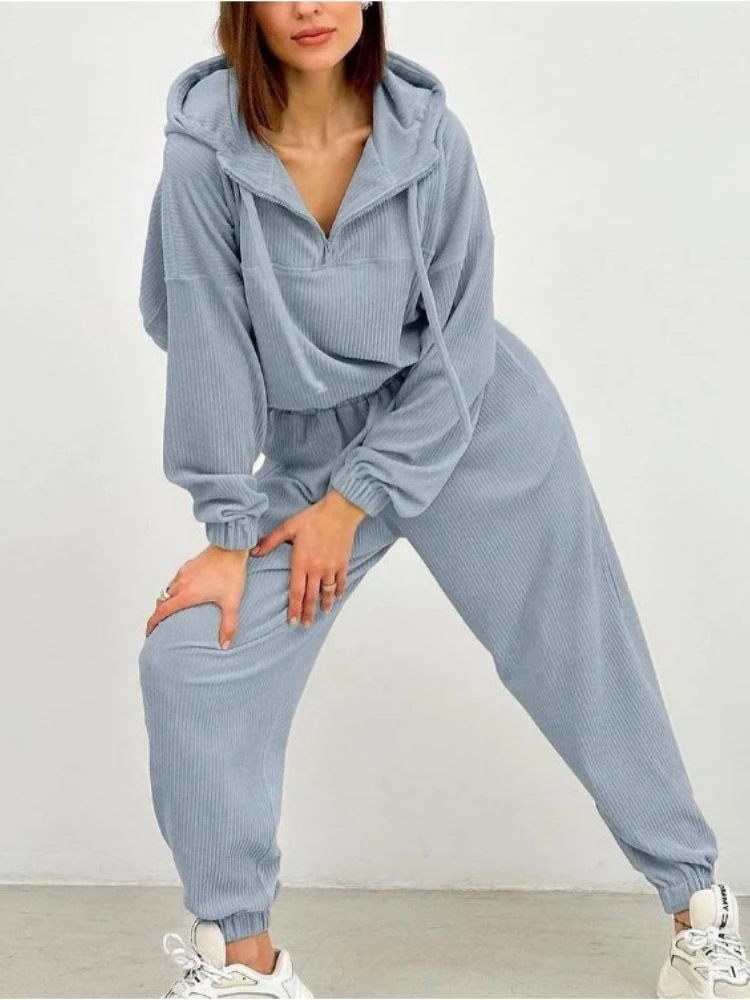 Женский Брючный комплект толстовка на молнии и штаны из двух предметов винтажный