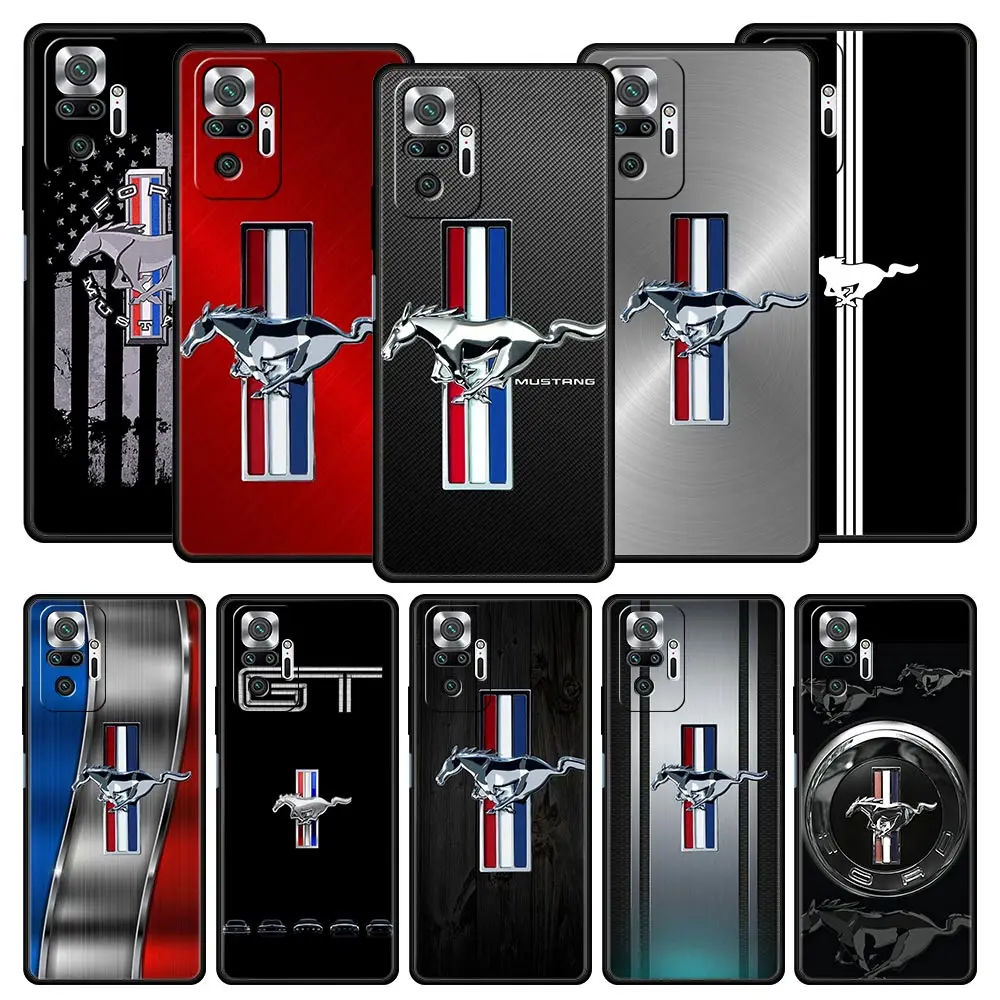 

Silicone Phone Case For Redmi Note 11 Pro+ 11T 10 10S 9S 9T 9A 9C 8 8T 8A 7 Case for Note 9Pro Cover mustang car logo Shell Bag