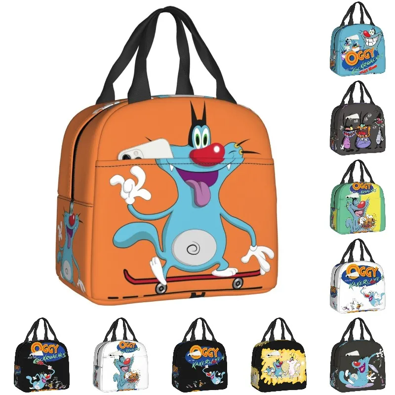 

Oggy And The Cockroaches Portable Lunch Boxes Women Multifunction Animation Anime Film Thermal Cooler Food Insulated Lunch Bag