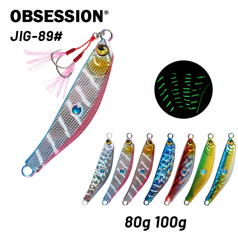 

OBSESSION 80g 100g Metal Jigs Shore Casting Jig Spoon Jerkbait Sinking Curved Fishing Lure Sardine Artificial Jigging Bait Hooks