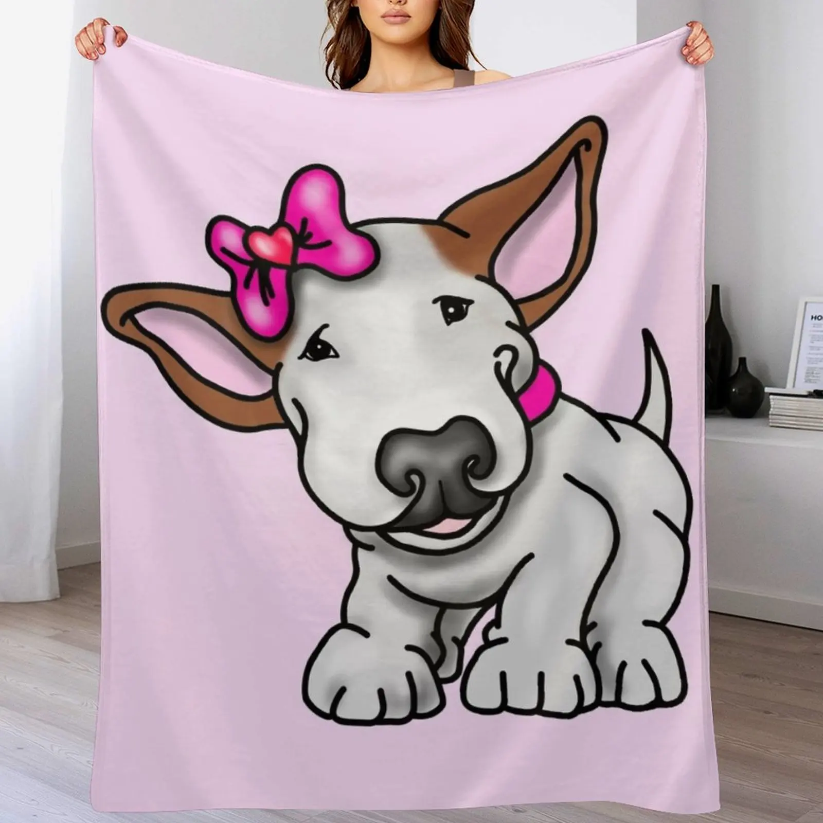 Одеяло с бультерьером и бантом теплое декоративное одеяло для диванов