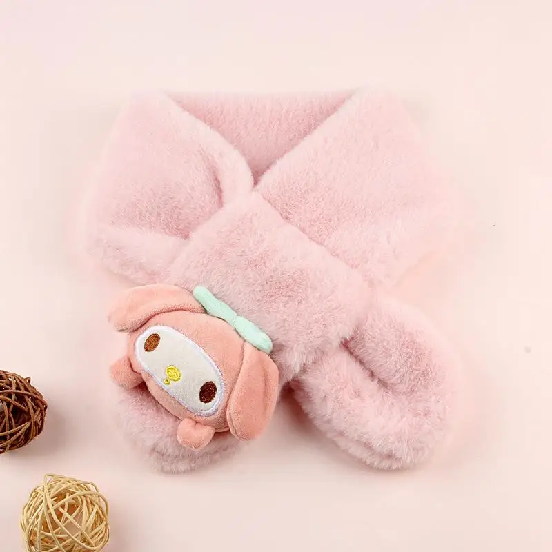 

Kawaii Sanrio Anime Scarf Cute My Melody Cinnamoroll Winter Sweet Warm Thickening Plush Windproof Antifreeze Gifts for Children