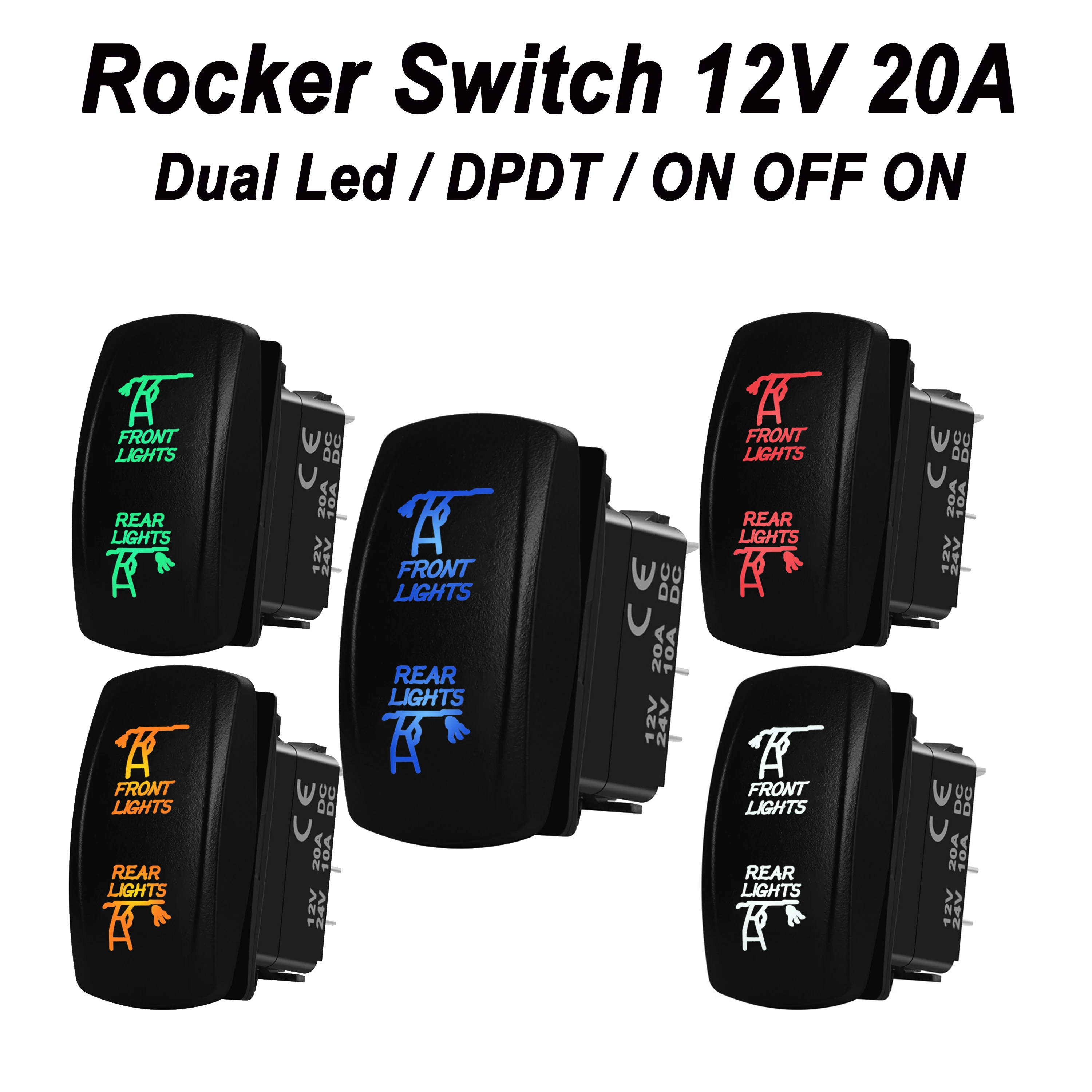 

Передние и задние фонари 12 В, клавишный переключатель, 7-контактный DPDT ВКЛ./ВЫКЛ., синий светодиод для автомобиля, кемпера, лодки, каравана, водонепроницаемый IP68