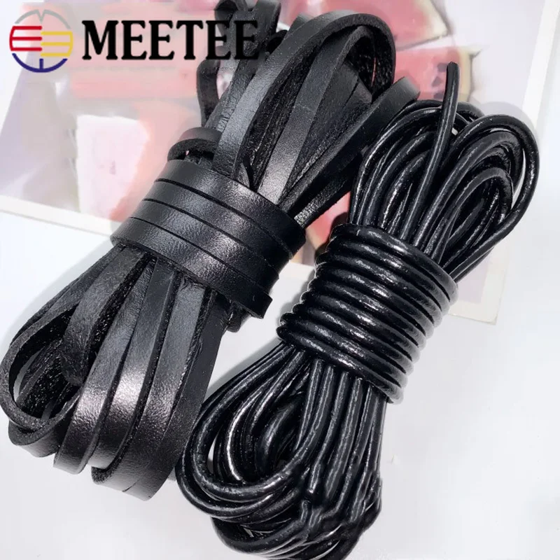 Meetee 5 метров круглый 1-8 мм квадратный 2-20 мм Натуральная кожа черная Веревка DIY браслет ожерелье кожаные шнуры ремесленные аксессуары CD203