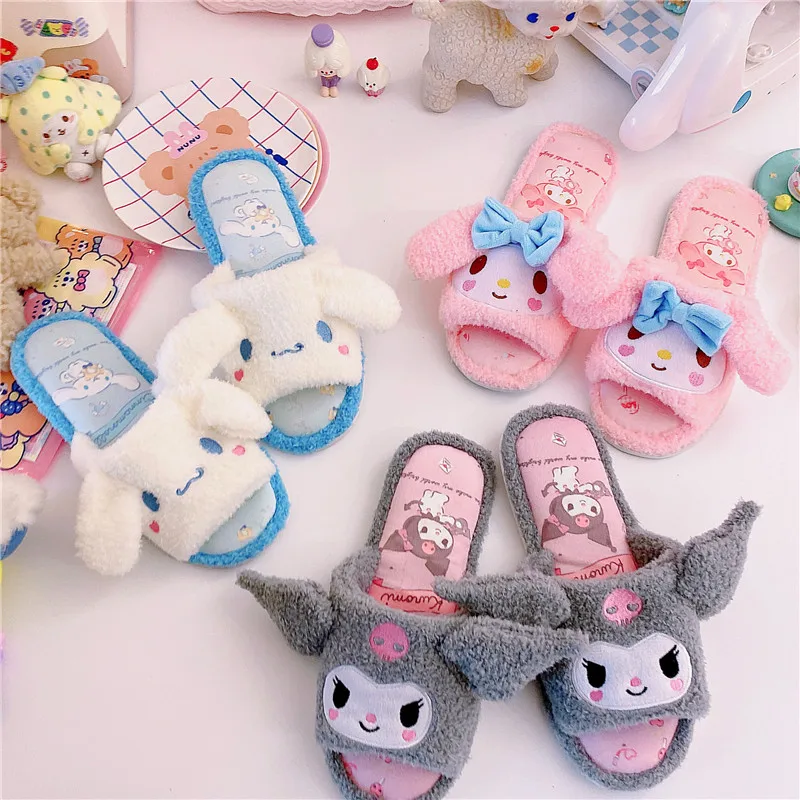 Japanese Style Open Toes Slippers Anime Indoor Kawaii Home Shoes Woman Flat Non-Slip Cartoon Gifts For Girl Blue Pink | Обувь