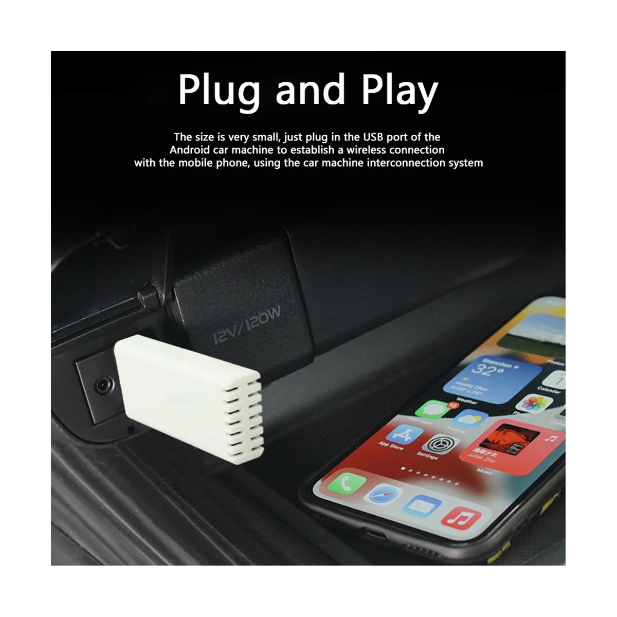 

Wired To Wireless CarPlay Adapter Car Stereo with USB Plug and Play Smart Link Phone Automatic Connection(Black)