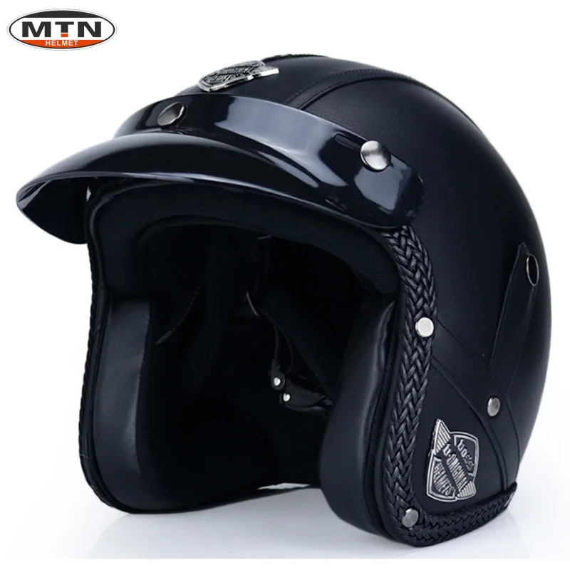 Мотоциклетный шлем с открытым лицом для мужчин и женщин черные классические