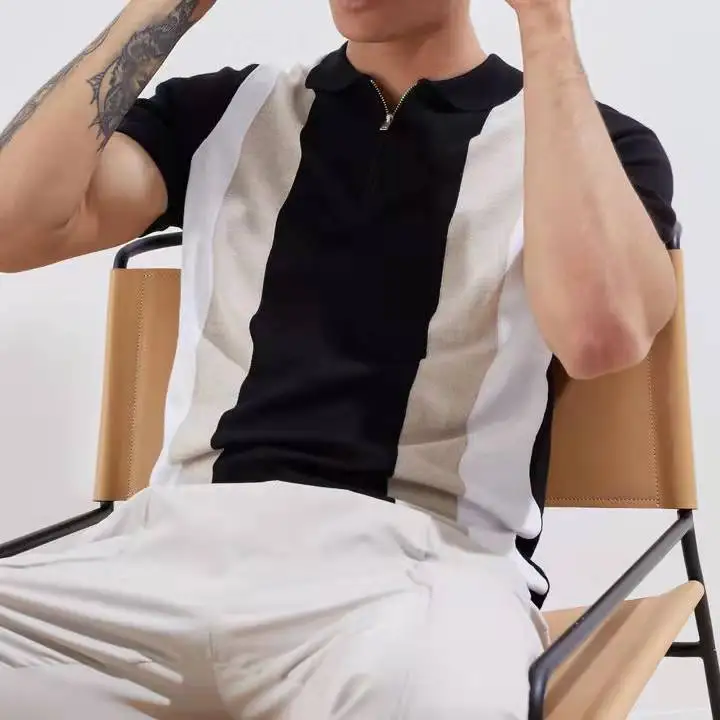 

Summer New Striped Polo Shirt Hot Sale Printed Loose Top Casual Men's Short Sleeve T-Shirt mens clothing