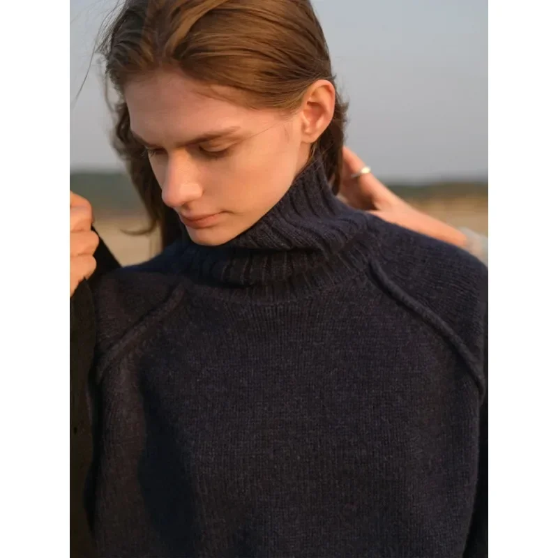 MOI @ Женский шерстяной свитер высокий воротник толстый вязаный свободный и