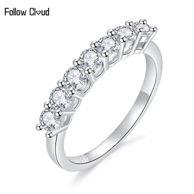 

Follow Cloud 0.7ct D Color VVS Moissanite 925 Sterling Silver Lab Created Diamond Ring Half Eternity Wedding Band Gift for Women