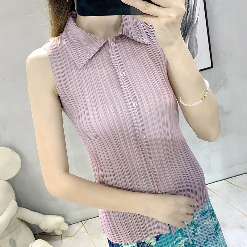 [Распродажа] Sanzhai Top новая летняя повседневная рубашка без рукавов на пуговицах