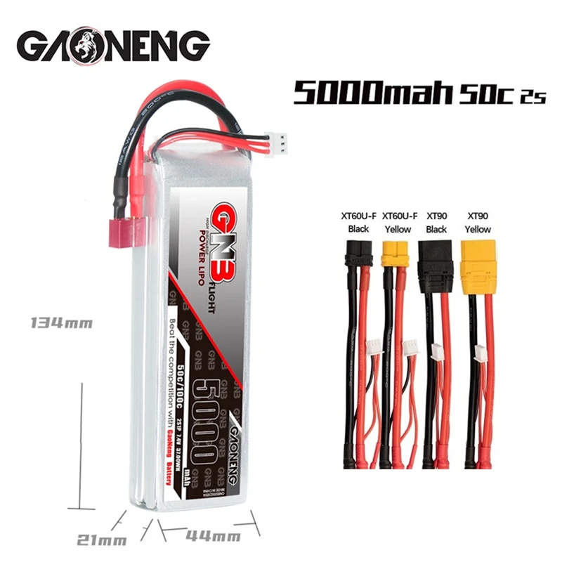 

Оригинальный литий-полимерный аккумулятор GNB 2S 7,4 в 5000 мАч для FPV-дрона, вертолета, автомобиля, лодки, запчасти 50C/100C 7,4 В, аккумулятор с разъемо...