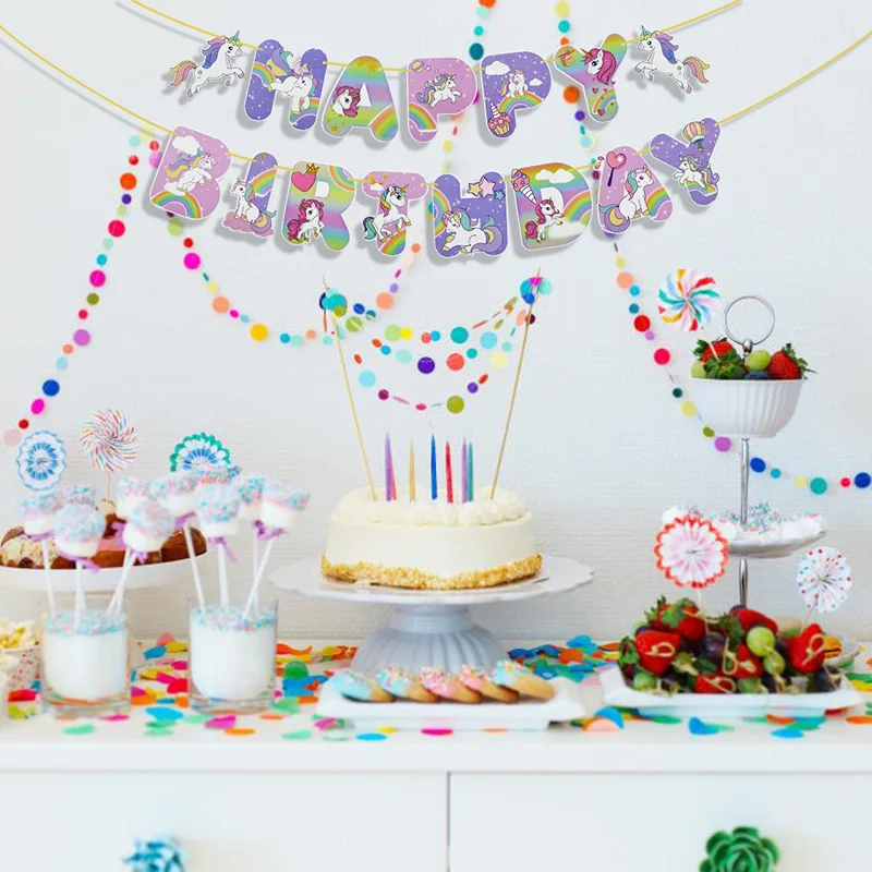 

1/17pcs Cartoon Unicorn Party Decorations Decorate A Unicorn Cake With A Tag Flag Pulling Set Unicorn Birthday Party Baby Shower