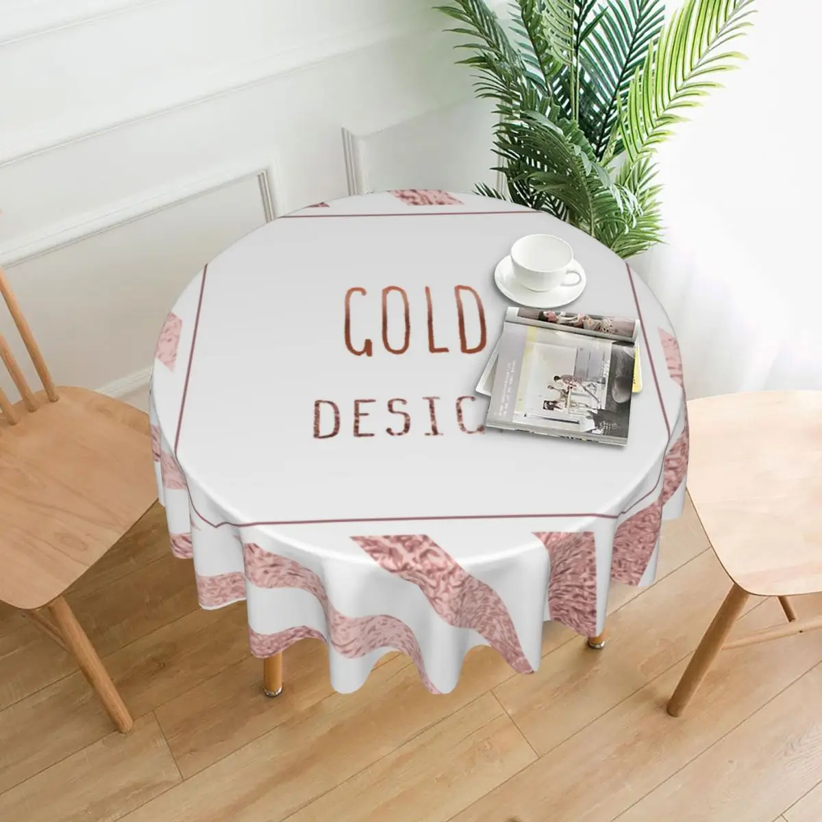 

Gold Rose Geometric Striped Tablecloths Living Room Table Decoration Fabric Round Tablecloth