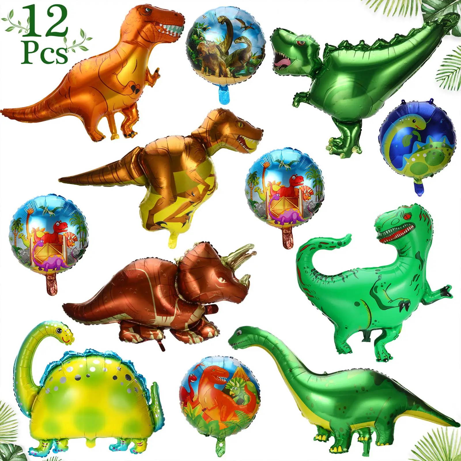 

Dinosaur Balloon 12 Pcs Foil Aluminum Mylar Helium Jungle Balloons Birthday Baby Shower Jungle Theme Party Supplies