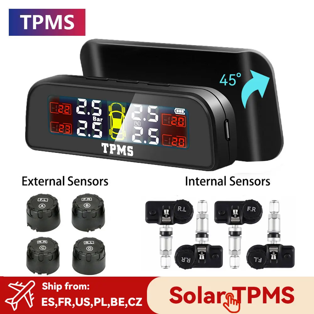 Система контроля давления в шинах TPMS на солнечной батарее с цифровым ЖК-дисплеем