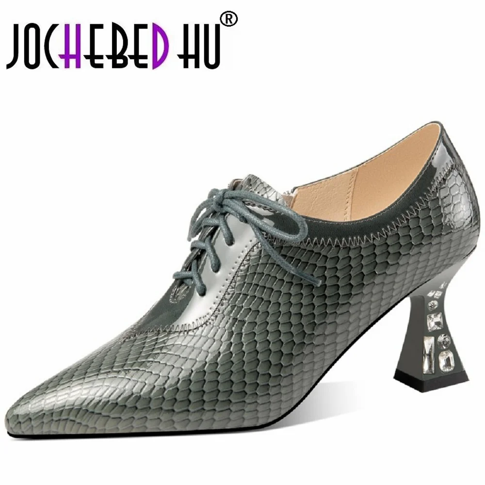 

[Jochebed hu】новые брендовые дизайнерские туфли на шнуровке на высоком каблуке с острым носком классические туфли женские офисные классические туфли из натуральной кожи