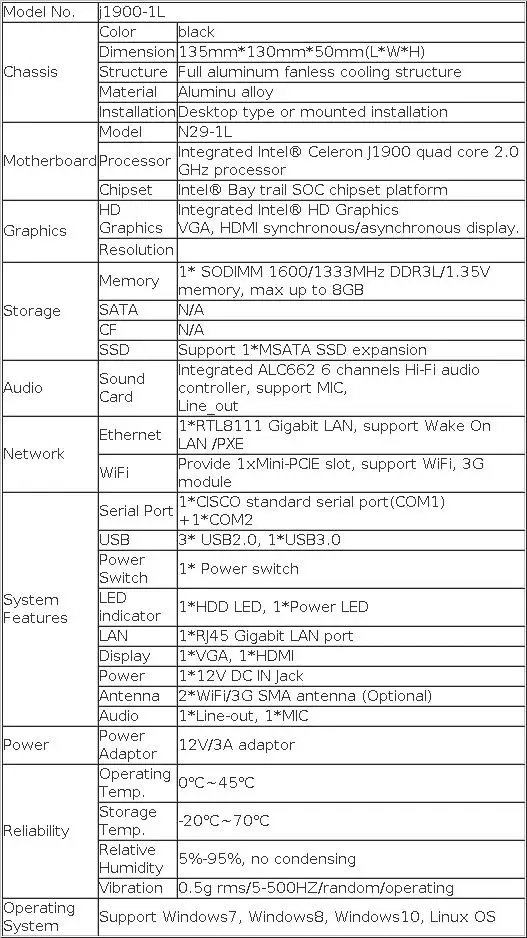 NUC Fanless Mini PC High performance PC Stick Windows 7 8 10 Celeron J1900 Quad Core SSD WIFI HDMI VGA USB3.0 COM SIM