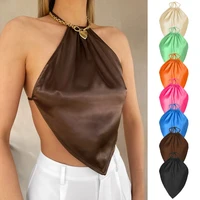 sexy halter vest tops women camis 2022 spring new solid apron sling crop top casual drawstring cross lace up halter back tanks