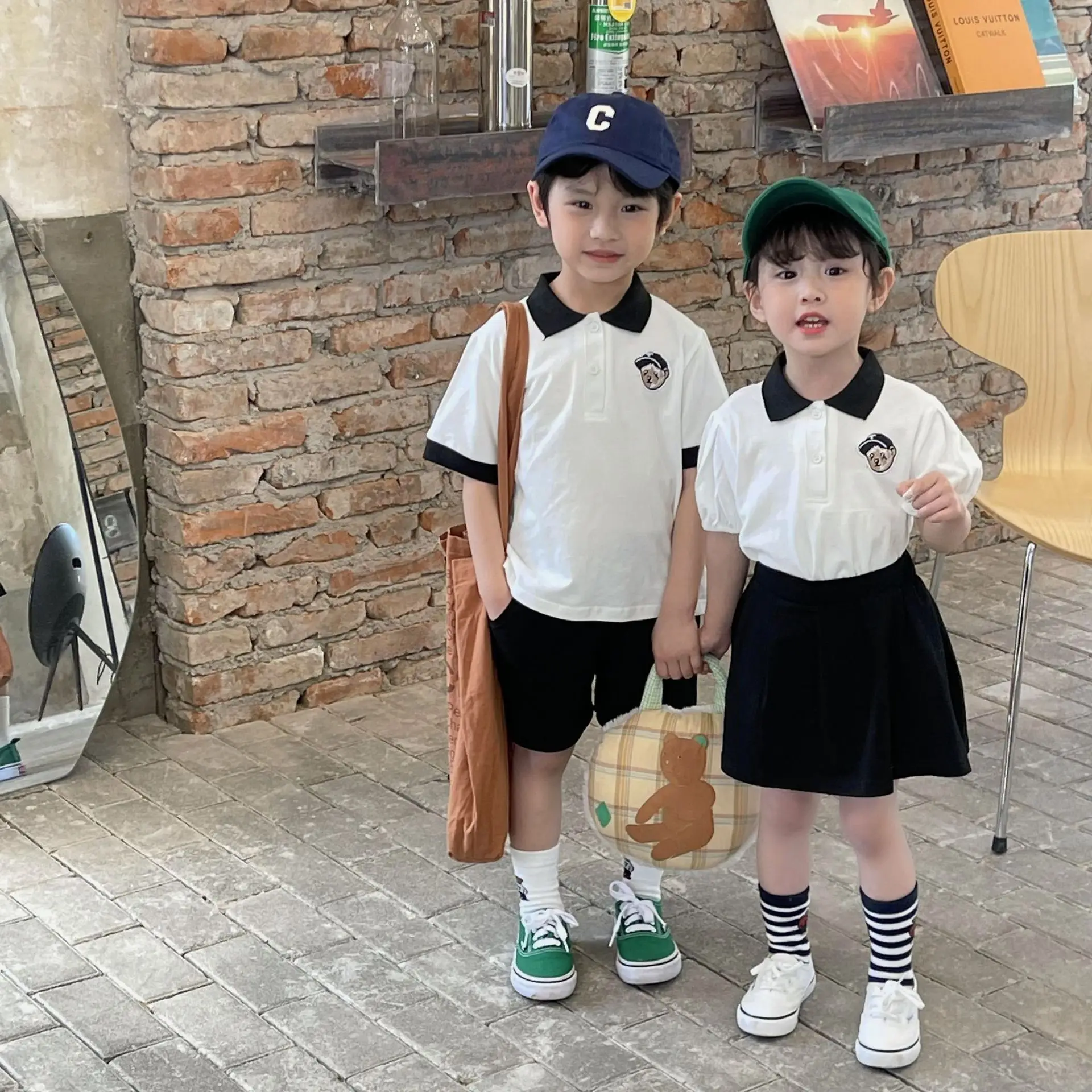 

Sister And Brother Matching Outfits Kids Two Piece Clothing Set Girls Top+Skirt Set Boys Shorts Suit Korean Children's Clothing