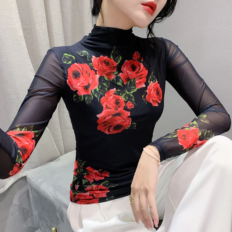 Женская Двухслойная футболка с длинным рукавом и цветочным принтом