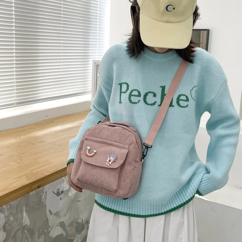 

Fashion Small Canvas Crossbody Bags for Women 2022 Corduroy Shoulder Backpack Girl Student Cotton Cloth Mini Female School Bag