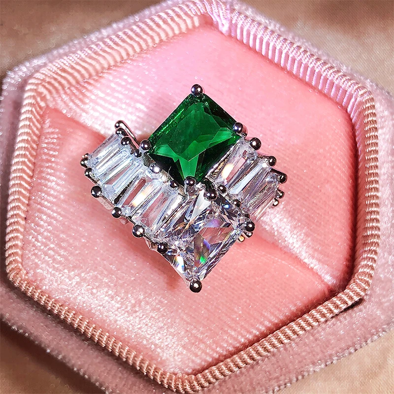 

Creative Irregular Rectangular Emerald Double Princess Square Couple Ring For Women Geometric Engagement Bridal Gift Jewelry
